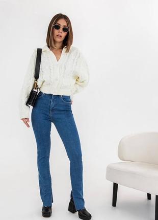 Джинси з прорізами побоках стильні сині джинси