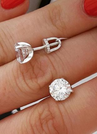 Срібні сережки - пусети з білим фіанітом 7мм сережки з великим фіанітом