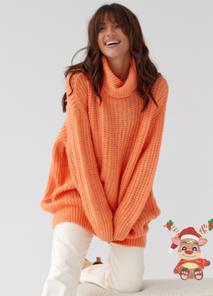 В'язаний модний светр із ворсистої пряжі, персиковий колір1 фото