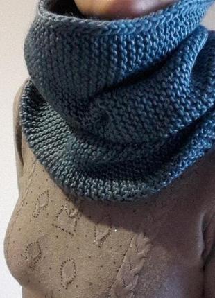 Вовняний теплий, фірмовий зимовий шарф-снуд жіночий демісезонний, великої в'язки4 фото