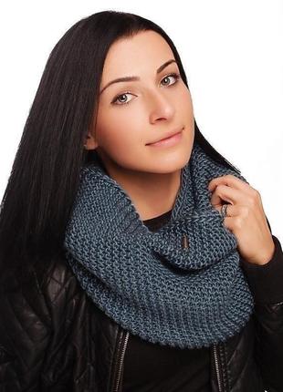 Вовняний теплий, фірмовий зимовий шарф-снуд жіночий демісезонний, великої в'язки2 фото
