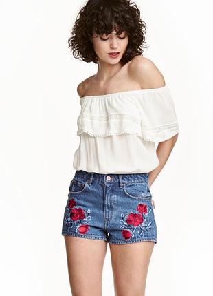 Шорты h&m coachella mom с вышивкой розы с высокой посадкой
