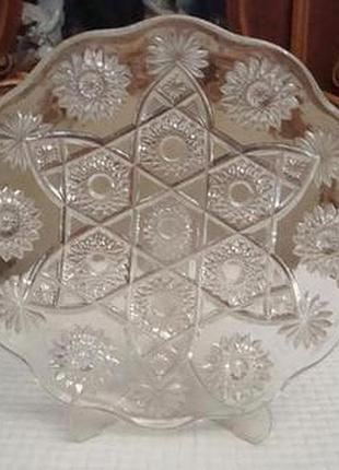 Антикварная ажурная тарелка стекло мальцов царизм №ст63