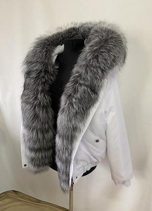 Бомбер куртка с натуральным мехом чернобурки3 фото
