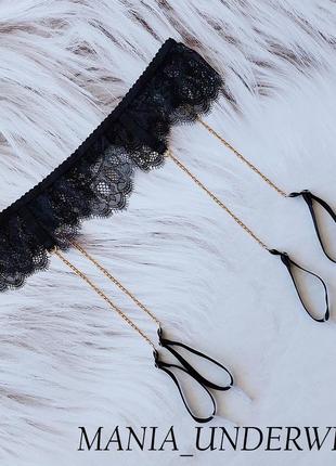 Чорний пояс з ланцюжками для панчох від mania_underwear