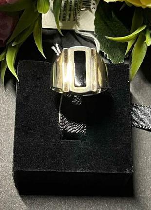 Кольцо серебряное для мужчины с пластиной золота, 19,5 размер