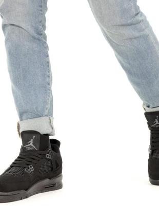 Мужские высокие кожаные кроссовки nike j0rdan 4 retro black cat#найк8 фото