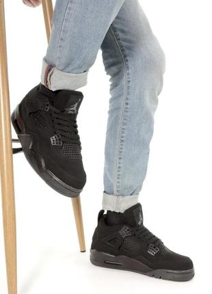Мужские высокие кожаные кроссовки nike j0rdan 4 retro black cat#найк6 фото