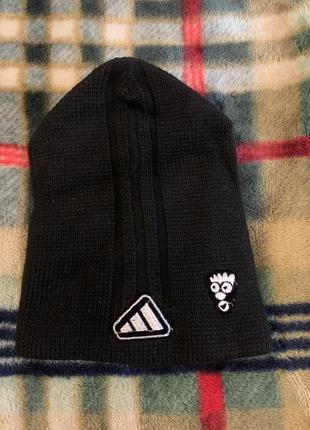 Стильная шапка в стиле бренда adidas черная теплая зима женская мужская