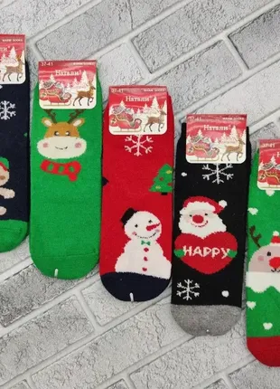 Шкарпетки жіночі новорічні, середні, зимові, ангора без махри1 фото