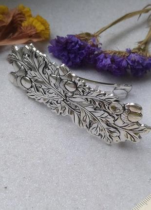 Заколка автомат с дистьями дуба желуди славянские символы эльф мавка дриада