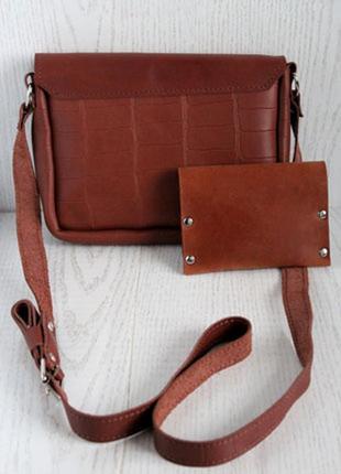 Шкіряна сумка з гаманцем коричневого кольору2 фото