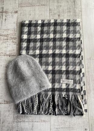 Теплый длинный шарф в гусиную лапку серый-белый-черный2 фото