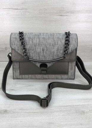 Женская сумка серый клатч с цепочкой кроссбоди через плечо3 фото