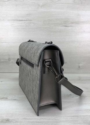 Женская сумка серый клатч с цепочкой кроссбоди через плечо4 фото