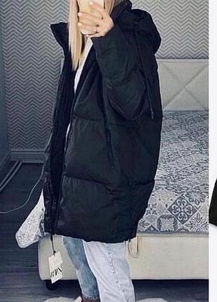 Zara -50% 💛 пуховик куртка водонепроникна з капюшоном пух чорна, беж, молоко xs, s, m, l, xl