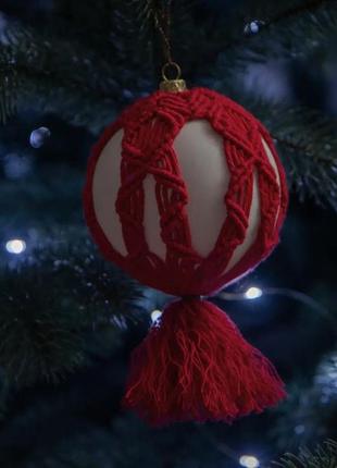 Новогодняя игрушка шар в стиле бохо, макраме, ручной работы