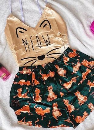 💖 жіноча сексуальна піжама шовк 💖 морозиво пончик шорти топ топік домашня піжамка котик