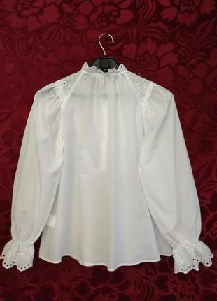 Белоснежная свободная блуза с пышными рукавами прошва кружевная блузка