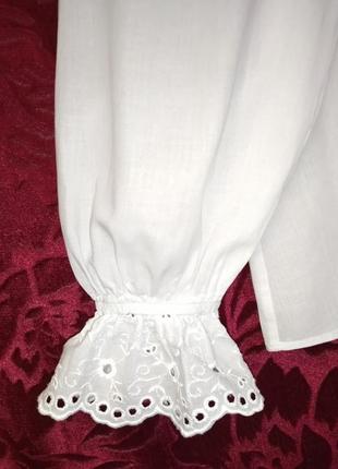 Белоснежная свободная блуза с пышными рукавами прошва кружевная блузка