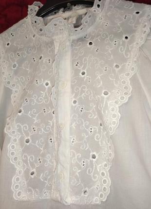 Белоснежная свободная блуза с пышными рукавами прошва кружевная блузка