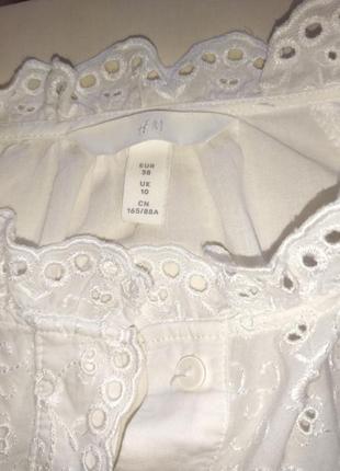 Белоснежная свободная блуза с пышными рукавами прошва кружевная блузка