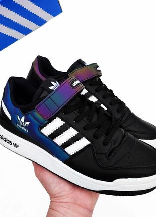 Мужские кожаные черные кроссовки adidas forum low🆕адидас форум