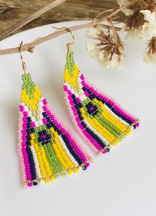 Розовые бисерные серьги с абстрактным узором, праздничные серьги из бисера с бахромой