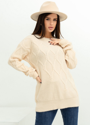 Подовжений теплий светр декорований аранами теплий 5 кольорів1 фото