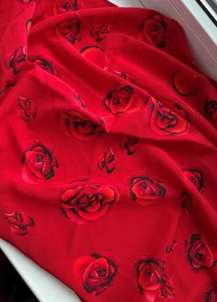 Шикарний вінтажний платок хустина шов роуль, 100% шовк, принт троянди