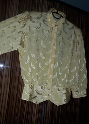 Винтажная стильная элегантная нарядная блузка нежно жёлтого лимонного цвета4 фото