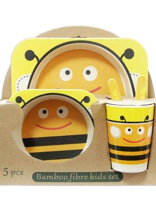 Детская бамбуковая посуда набор из 5 предметов пчелка
