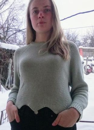 Мятный свитер/джемпер укороченный8 фото