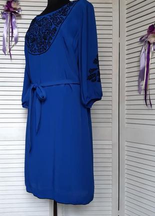 Красивое синее платье с вышивкой, этно, вышиванка под поясок monsoon3 фото