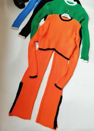 ⛔ кашемировый вязаный костюм в рубчик укороченный свитер оверсайз с длинными рукавами и длинные ш1 фото