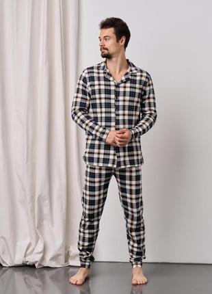 Мужской комплект на пуговицах - клетка - family look для пара