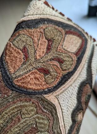 Гаманець вінтажний вишивка коричневого хакі текстиль ретро-бохо3 фото