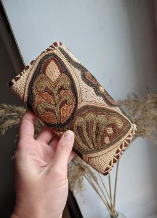 Гаманець вінтажний вишивка коричневого хакі текстиль ретро-бохо5 фото