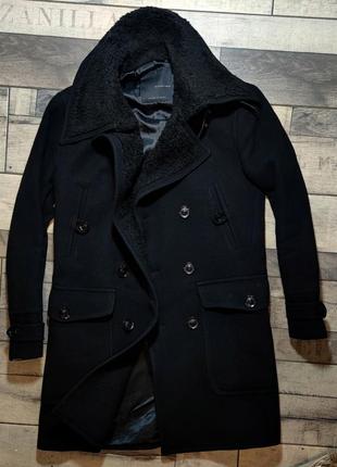Мужское зимнее модное базовое черное пальто zara man размер s