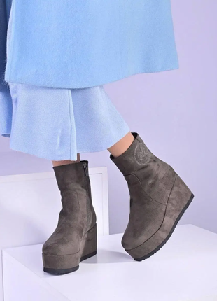 Ботильйони жіночі зимові сірі на танкетці з298