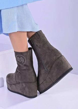 Ботильйони жіночі зимові сірі на танкетці з298