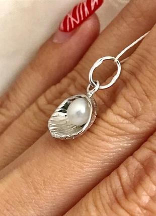Підвіска срібло 925 кулон срібний перлина в мушлі 360122 фото
