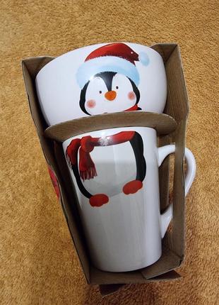 Чашка+пиалка снеговик, набор 2 предмета2 фото