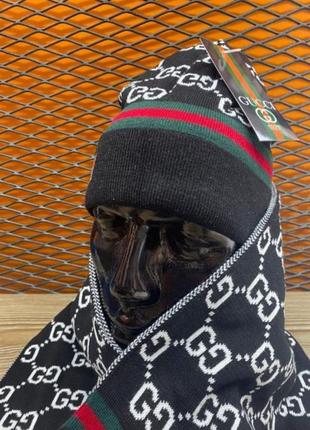 Комплект шарф шапка осень зима черный