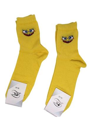 Женские желтые носки с принтом спанч боб3 фото