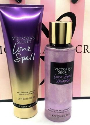 Набор love spell 250 ml  лосьон для тела парфюмированный мист спрей виктория сикрет victoria’s secret подарок подарочный набор1 фото