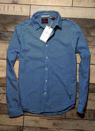 Мужская модная приталенные фактурная экстравагантная рубашка scotch soda синего цвета размер l2 фото