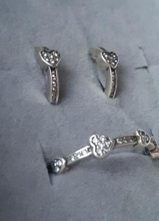 Сережки і кільце з срібла в стилі пандора4 фото