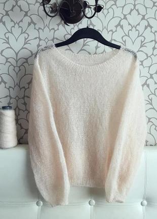 Вязаный женский свитер из кидмохера оверсайз oversize объёмный удлинённый ручная работа