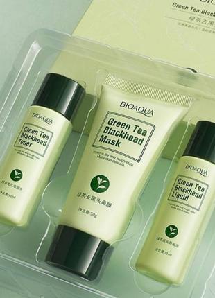 Набор косметики от черних точок bioaqua green tea blackhead combination з зеленым чаєм1 фото